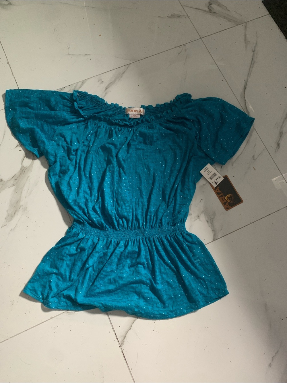 Ariat Teal Short Sleeve Peplum Top with Sparkle